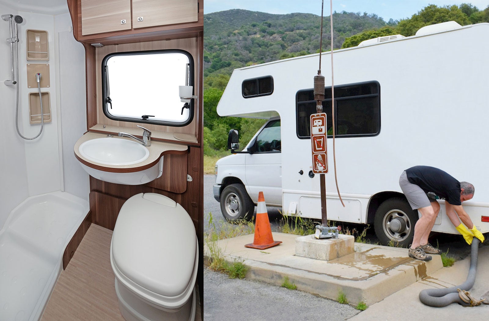 Portable RV/camper toilet and holding tank setup in Norman, Oklahoma